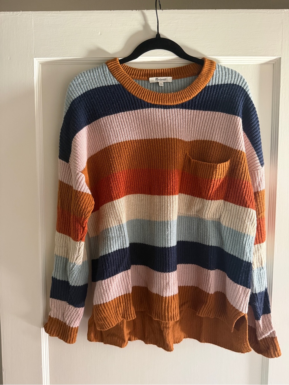 Madewell Striped Crewneck Sweater in Rust, Navy & Pink